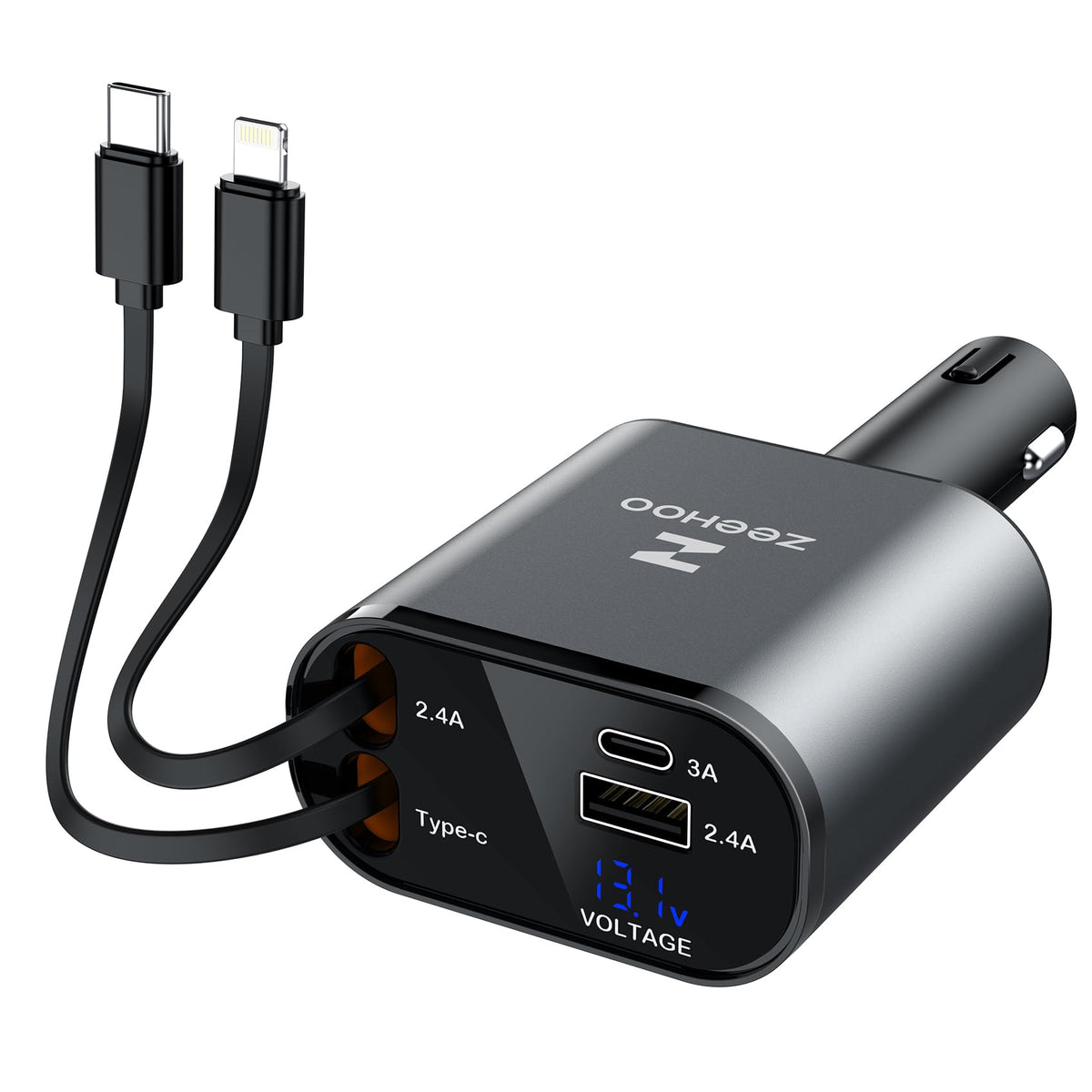 4-in-1 Retractable Car Charger with USB-C Cables